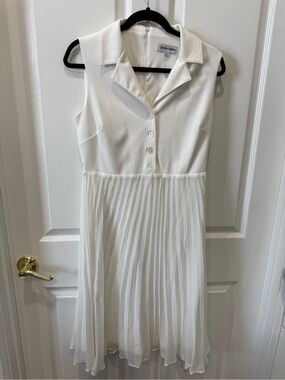 Shelby & Palmer White Collared Pleated Midi Dress